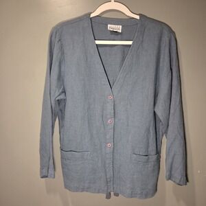 Eileen Fisher Vintage Linen Blend Button Up Tie Back Cardigan, Women's Size L